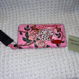 Ed Hardy "Dancin In The Night" Wallet - NWT - Pink Snow Leopard - Y2K